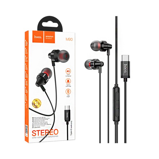 Hoco Universal Wired Earphones M90 Delight with Microphone Type-C 1.2m Black Shadow